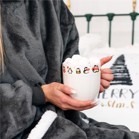 Patura tip hanorac, cu maneci, gluga si buzunare, material plus, marime universala, albastra [5]