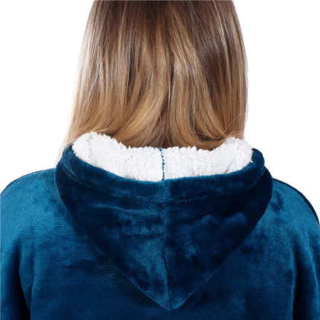 Patura tip hanorac, cu maneci, gluga si buzunare, material plus, marime universala, albastra [13]