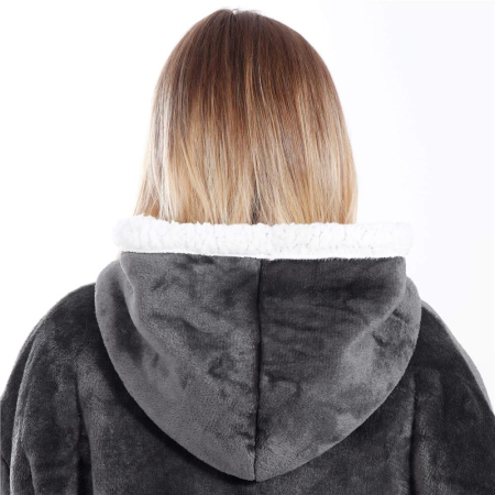 Patura tip hanorac, cu maneci, gluga si buzunare, material plus, marime universala, grafit [1]