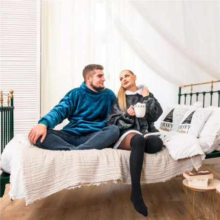 Patura tip hanorac, cu maneci, gluga si buzunare, material plus, marime universala, gri [25]