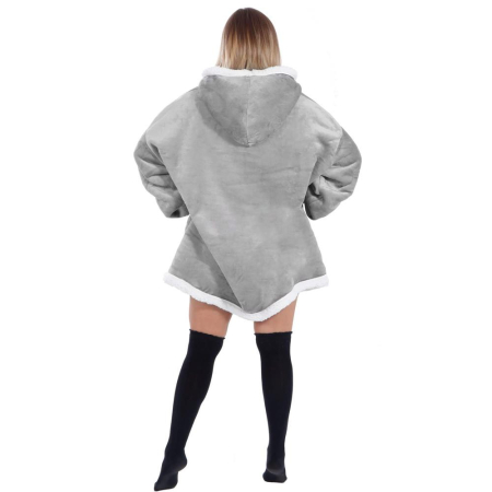 Patura tip hanorac, cu maneci, gluga si buzunare, material plus, marime universala, gri [23]