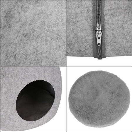 Patut pisici si caini, moale si pufos, antiderapant, perna detasabila, 38x36x36 cm, gri [4]