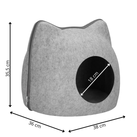 Patut pisici si caini, moale si pufos, antiderapant, perna detasabila, 38x36x36 cm, gri [12]
