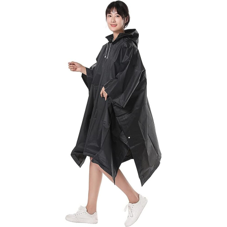 Pelerina de Ploaie, , pentru Adulti, EVA, Tip Poncho, Impermeabila, Rezistenta la Vant, Capse Laterale, 160 g, Negru [1]