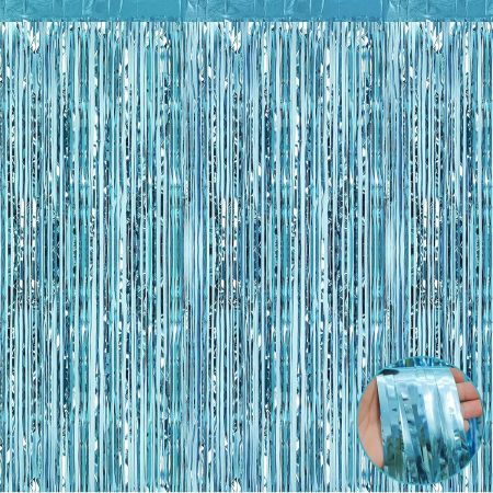 Perdea Franjurata, , Model Decor Petrecere, pentru Fundal de Poze, Amenajare Colorata a Petrecerii, Dimensiune 100x200 cm, Albastru Deschis [2]