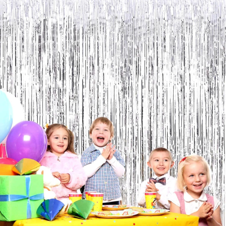 Perdea Franjurata, , Model Decor Petrecere, pentru Fundal de Poze, Amenajare Colorata a Petrecerii, Dimensiune 100x200 cm, Argintiu [4]