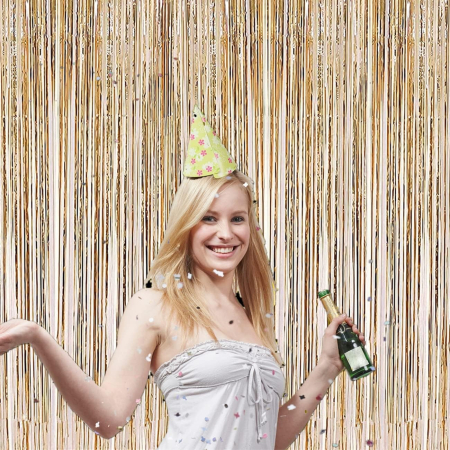 Perdea Franjurata, , Model Decor Petrecere, pentru Fundal de Poze, Amenajare Colorata a Petrecerii, Dimensiune 100x200 cm, Gold Sampanie [6]