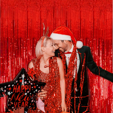 Perdea Franjurata, , Model Decor Petrecere, pentru Fundal de Poze, Amenajare Colorata a Petrecerii, Dimensiune 100x200 cm, Rosu [8]