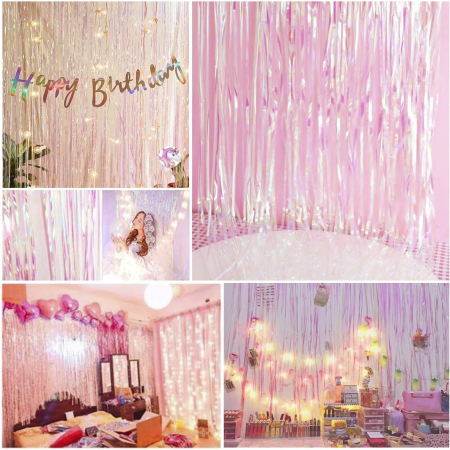 Perdea Franjurata, , Model Decor Petrecere, pentru Fundal de Poze, Amenajare Colorata a Petrecerii, Dimensiune 100x200 cm, Roz [2]