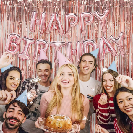 Perdea Franjurata, , Model Decor Petrecere, pentru Fundal de Poze, Amenajare Colorata a Petrecerii, Dimensiune 100x200 cm, Roz Auriu [2]