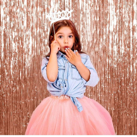 Perdea Franjurata, , Model Decor Petrecere, pentru Fundal de Poze, Amenajare Colorata a Petrecerii, Dimensiune 100x200 cm, Roz Auriu [1]