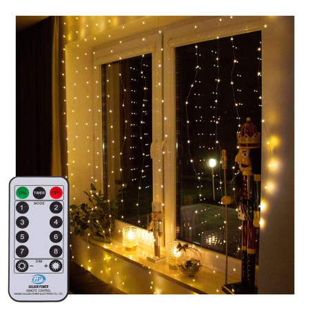 Perdea luminoasa 300 LED-uri, 3m, pentru interior/exterior, telecomanda, iluminare galbena [12]