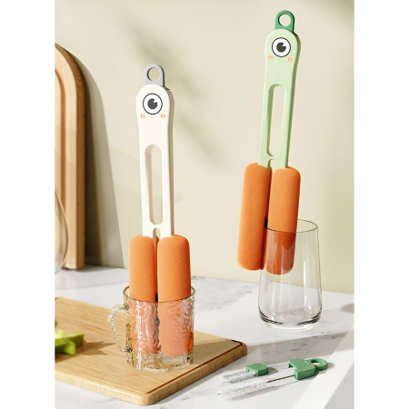 Perie de Curatat Pahare, Cani, Sticle, , cu Maner Lung si Burete, Accesorii pentru Spalarea Paielor si Capacelor, usor de Agatat, 27.5x11.4x6cm, Verde [2]