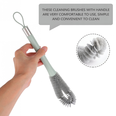 Perie de Curatat Pahare, Sticle, Biberoane, , cu Maner Lung, Uz Casnic, Silicon, Ergonomic, 3.9x5.4x38.5cm, Verde [2]