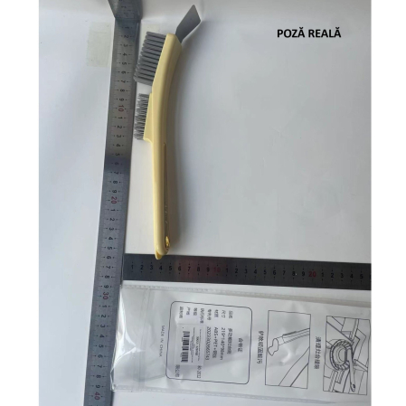 Perie de Sarma pentru Bucatarie, , din Doua Bucati, Maner Lung cu Gaura de Prindere, Peri din Otel, Anti-Reziduu, Anti-Murdarie, 24.5x2.7x6.7cm, Galben [6]