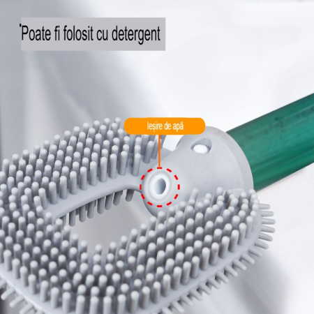 Perie de Toaleta, , cu Recipient pentru Detergent, din Plastic+TPR, Montare fara Perforare, 40 x 9 cm, Verde [5]