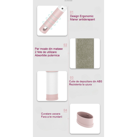 Perie Electrostatica, , Pentru Curatarea Parului/Scamelor de pe Haine si Tapiterii, 2 Fete, Autocuratare, 31 x 8.5 cm, Roz [5]