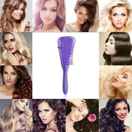 Perie Flexibila, , pentru Descurcat Par Cret/Umed si Uscat, 8 Brate Mobile, din TPE, 24.5 x 4.5 x 2 cm, Mov [4]