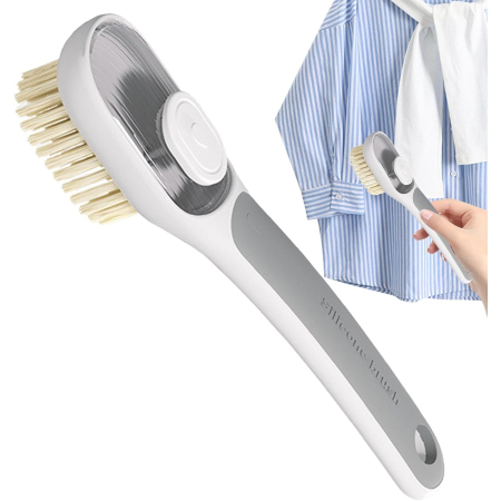 Perie Multifunctionala 2 in 1, , Perie Densa/Perie din Piele de Caprioara, cu Recipient Lichid, Maner Lung, 20.1x 4.3 x 5 cm, Gri [6]