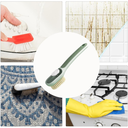 Perie Multifunctionala 2 in 1, , Perie Densa/Perie din Piele de Caprioara, cu Recipient Lichid, Maner Lung, 20.1x 4.3 x 5 cm, Verde [1]