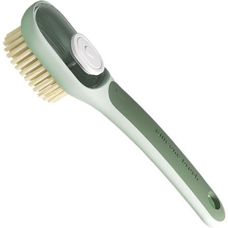 Maturi, Perii, Mopuri si Galeti - Perie Multifunctionala 2 in 1, , Perie Densa/Perie din Piele de Caprioara, cu Recipient Lichid, Maner Lung, 20.1x 4.3 x 5 cm, Verde