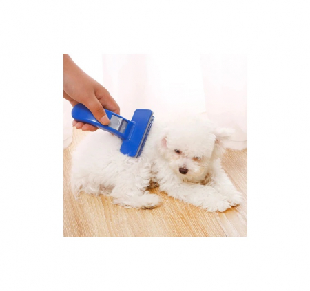Perie pentru Pieptanat Blana Animale de Companie cu Sistem Mecanic pentru Indepartarea Firelor de Par, PVC, Premium [3]