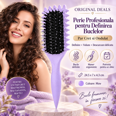 Masini de Tuns & Accesorii - Perie profesionala ORIGINAL DEALS pentru par cret si ondulat, definire bucle, 24.5 x 7 x 4.3 cm, mov