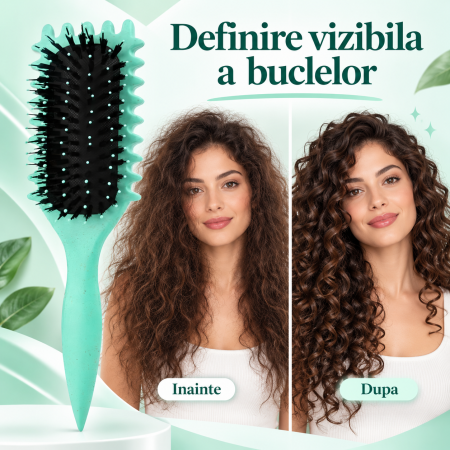 Perie ORIGINAL DEALS verde pentru definirea buclelor pe par cret si ondulat