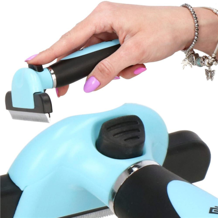Perie trimmer pentru caini si pisici cu par lung sau scurt, autocuratare, lama 10cm, negru albastru [21]