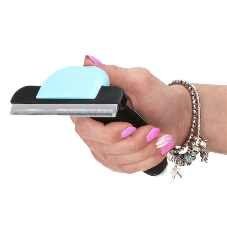 Perie trimmer pentru caini si pisici cu par lung sau scurt, autocuratare, lama 10cm, negru albastru [14]