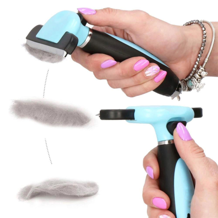 Perie trimmer pentru caini si pisici cu par lung sau scurt, autocuratare, lama 10cm, negru albastru [10]