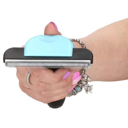 Perie trimmer pentru caini si pisici cu par lung sau scurt, autocuratare, lama 10cm, negru albastru [15]