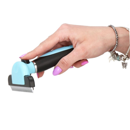 Perie trimmer pentru caini si pisici cu par lung sau scurt, autocuratare, lama 10cm, negru albastru [17]