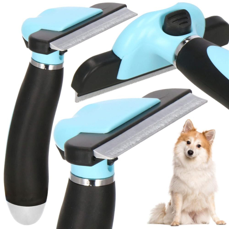 Perie trimmer pentru caini si pisici cu par lung sau scurt, autocuratare, lama 10cm, negru albastru [20]