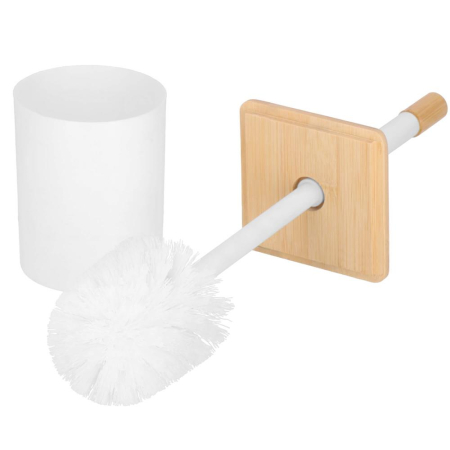 Perie WC cu rezervor detasabil si capac, din metal si bambus, 40 cm, alb [9]