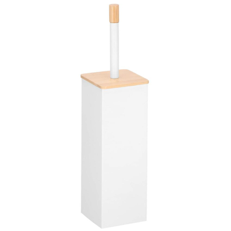 Perie WC cu rezervor detasabil si capac, din metal si bambus, 40 cm, alb [4]