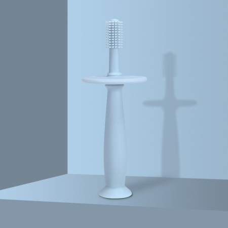 Periuta de Dinti din Silicon pentru Bebelusi, , fara BPA, 360 Grade, Bariera Anti-Inghitire, Maner Ergonomic, 12.5 x 15 cm, Albastru [3]