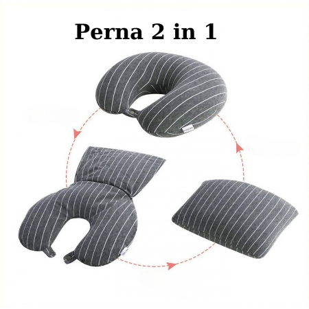 Perna de calatorie, , 2 in 1, cu Particule de Spuma cu Memorie, Gri [3]