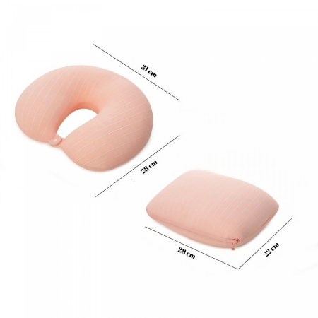 Perna de calatorie, , 2 in 1, cu Particule de Spuma cu Memorie, Roz [1]