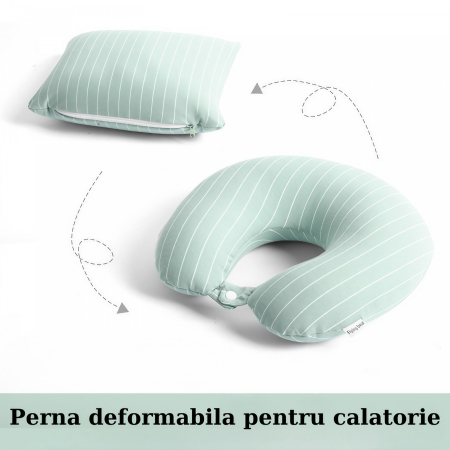 Perna de calatorie, , 2 in 1, cu Particule de Spuma cu Memorie, Verde [3]