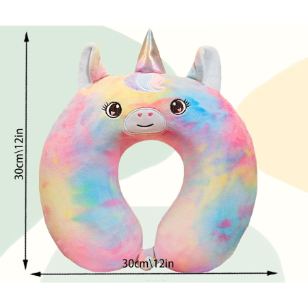Perna de Calatorie in Forma de U, , Pentru Gat si Cap, Umplutura din Spuma cu Memorie, 30x30 cm, Model Unicorn, Accesoriu de Voiaj, Birou, Masina, Sistem Prindere Capse, Multicolor [3]