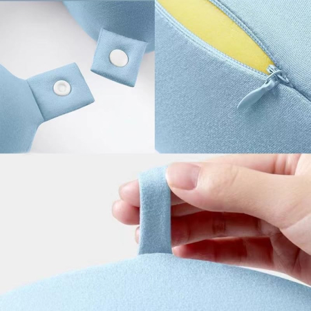 Perna de Calatorie in Forma de U, , Pentru Gat si Cap, Umplutura din Spuma cu Memorie, 30x30 cm, Sistem Prindere Capse, Cutie de Depozitare, Bleu [3]