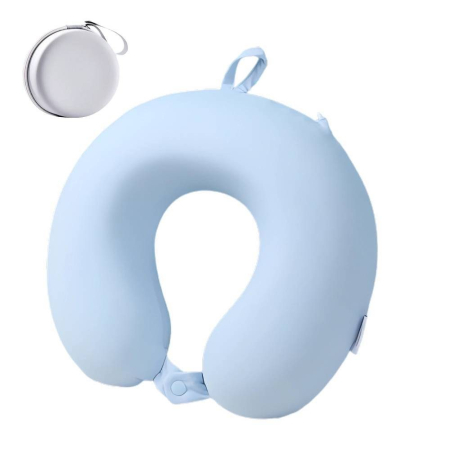 Perne Voiaj, Paturi si Textile - Perna de Calatorie in Forma de U, , Pentru Gat si Cap, Umplutura din Spuma cu Memorie, 30x30 cm, Sistem Prindere Capse, Cutie de Depozitare, Bleu