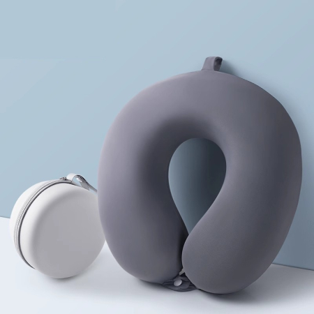 Perna de Calatorie in Forma de U, , Pentru Gat si Cap, Umplutura din Spuma cu Memorie, 30x30 cm, Sistem Prindere Capse, Cutie de Depozitare, Gri [1]