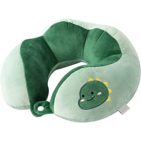 ✨TOATE PRODUSELE✨ - Perna de Calatorie, , Pentru Gat si Cap, Umplutura din Bumbac, 28x28x10 cm, cu Model Brodat Dinozaur, Verde