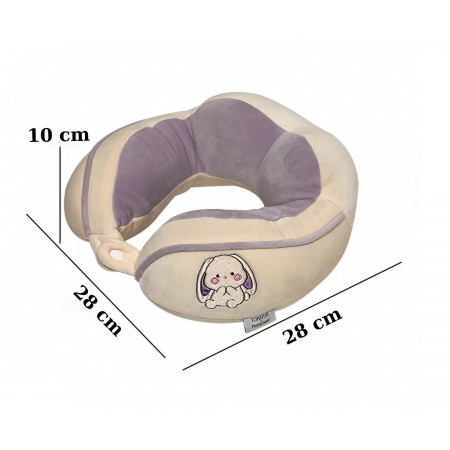 Perna de Calatorie, , Pentru Gat si Cap, Umplutura din Bumbac, 28x28x10 cm, cu Model Brodat Iepure, Lila [1]