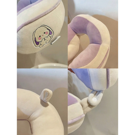 Perna de Calatorie, , Pentru Gat si Cap, Umplutura din Bumbac, 28x28x10 cm, cu Model Brodat Iepure, Lila [5]