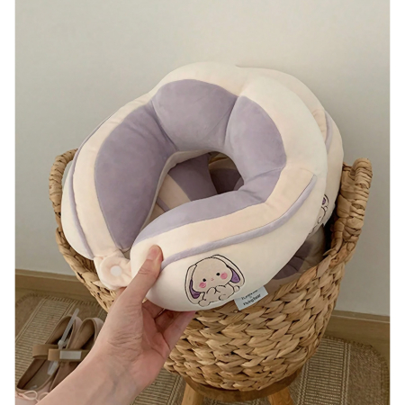 Perna de Calatorie, , Pentru Gat si Cap, Umplutura din Bumbac, 28x28x10 cm, cu Model Brodat Iepure, Lila [10]