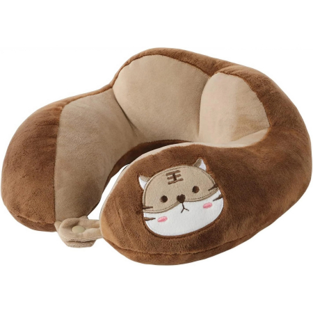 ✨TOATE PRODUSELE✨ - Perna de Calatorie, , Pentru Gat si Cap, Umplutura din Bumbac, 28x28x10 cm, cu Model Brodat Pisica, Maro