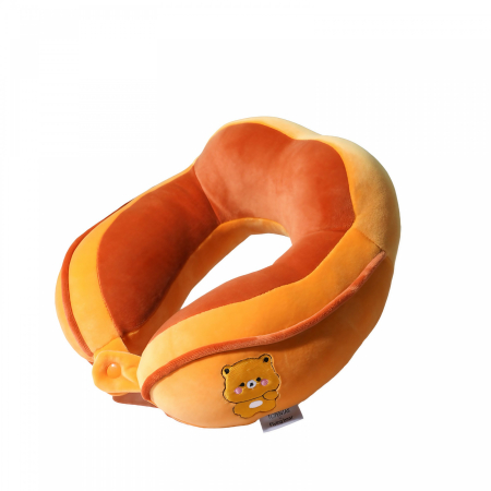 ✨TOATE PRODUSELE✨ - Perna de Calatorie, , Pentru Gat si Cap, Umplutura din Bumbac, 28x28x10 cm, cu Model Brodat Urs, Portocaliu